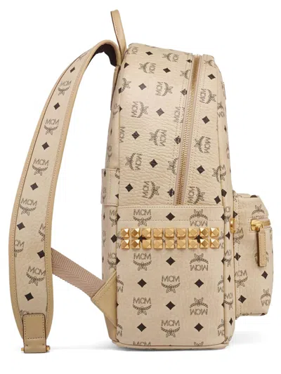 Mcm Stark Side Studs Backpack In Visetos In Neutral