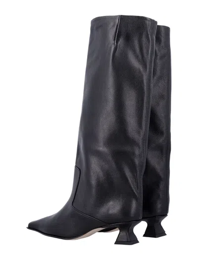 Miista Square Toe Leather Knee-high Boot In Black