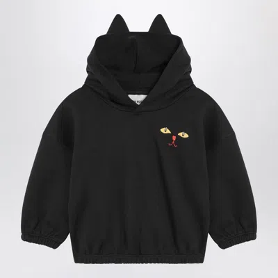 Mini Rodini Black Hoodie With Cat Ears In Black