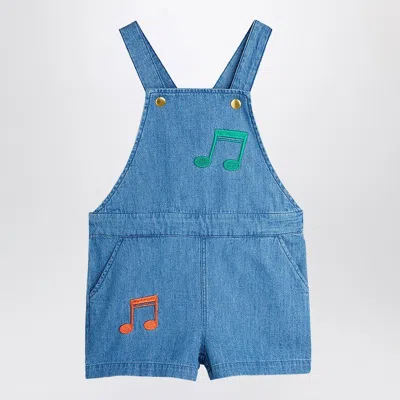 Mini Rodini Light Blue Denim Overall With Musical Notes In Blue