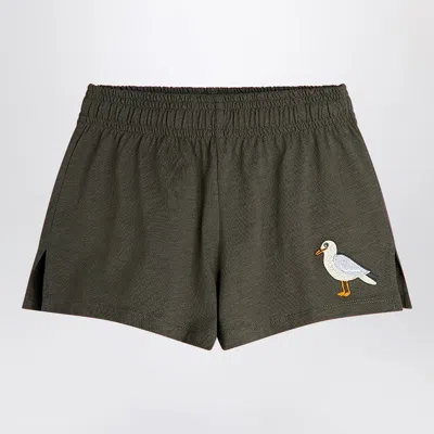 Mini Rodini Washed Black Shorts With Seagull Embroidery In Gray