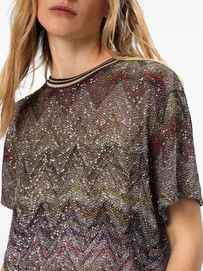 Missoni Short Sleeve T-shirt With Zigzag And Sequins In Multi