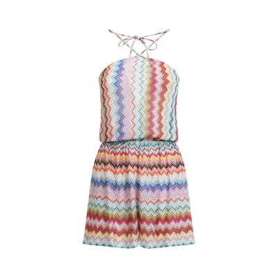 Missoni Mare Metallic Crochet-knit Halterneck Playsuit In Multi