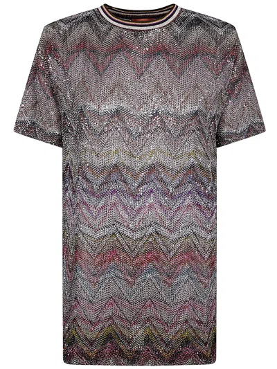 Missoni Short Sleeve T-shirt With Zigzag And Sequins In Multi