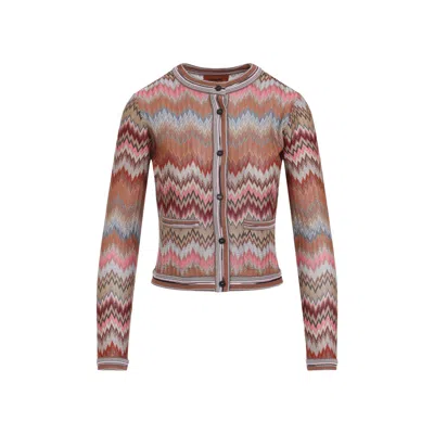 Missoni Pink And Rust Buttoned Viscose Cardigan In Multi