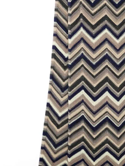 Missoni Chevron Pattern Lightweight Rectangular Wool Scarf In Brown