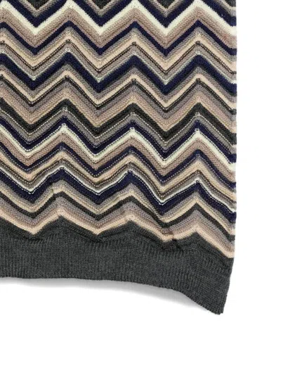 Missoni Chevron Pattern Lightweight Rectangular Wool Scarf In Brown