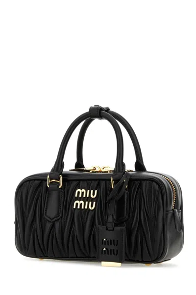 Miu Miu Arcadie Matelassé Leather Top Handle Bag In Black