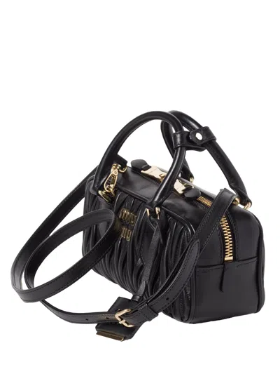 Miu Miu Arcadie Matelassé Leather Top Handle Bag In Black