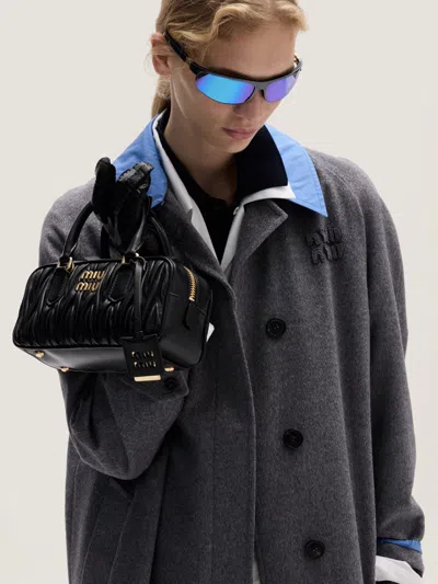 Miu Miu Arcadie Matelassé Leather Top Handle Bag In Black