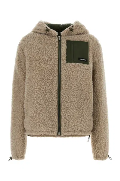 Miu Miu Beige And Green Wool Blouson Jacket In Brown