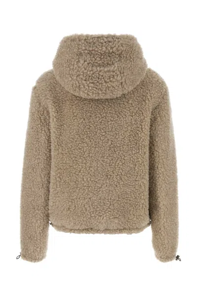 Miu Miu Beige And Green Wool Blouson Jacket In Brown