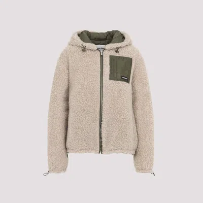 Miu Miu Beige And Green Wool Blouson Jacket In Brown