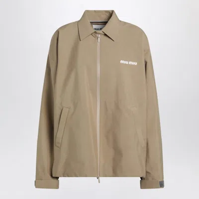 Miu Miu Beige Windbreaker In Technical Canvas In Brown