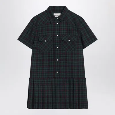 Miu Miu Embroidered Wool Mini Dress In Blue