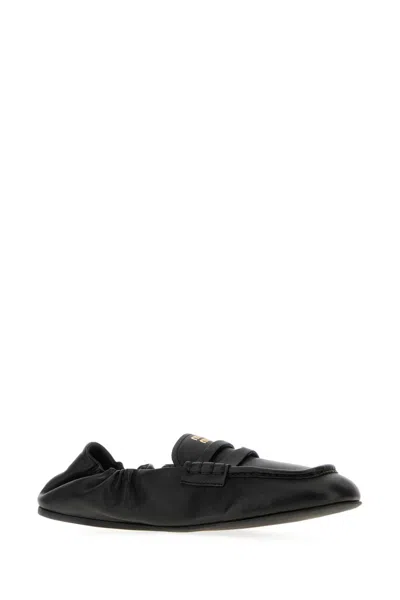 Miu Miu Black Nappa Leather Ruches Loafers In Black