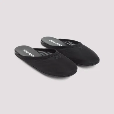 Miu Miu Logo-embroidered Flat Mules In Black