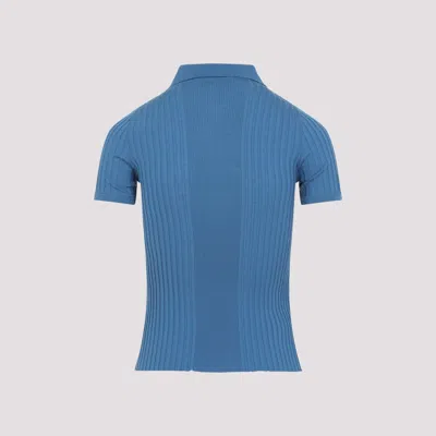 Miu Miu Short Sleeve Polo Shirt Ribbed Texture In Blue