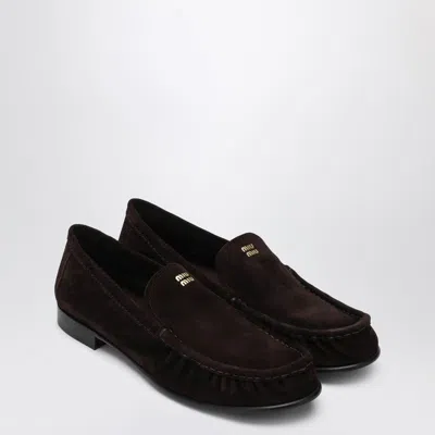 Miu Miu Brown Suede Loafers In Brown