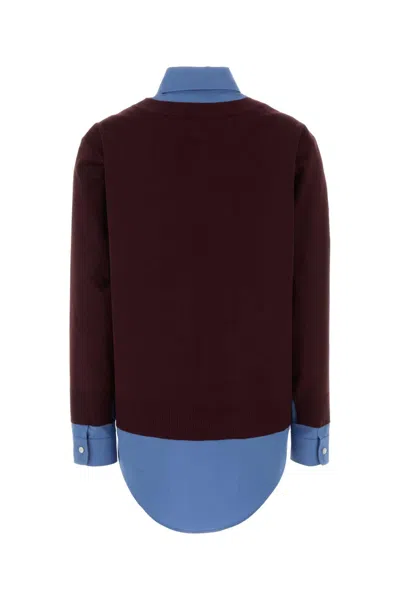 Miu Miu Wool Cardigan With Button-down Collar And Layered Design In Burgundy