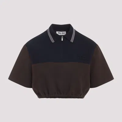 Miu Miu Cacao And Blue Cropped Viscose Top In Multi