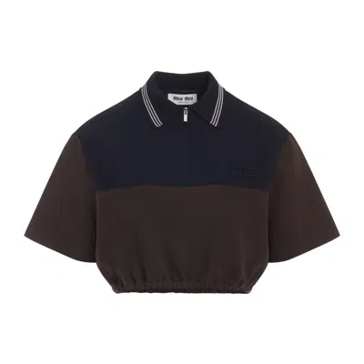 Miu Miu Cacao And Blue Cropped Viscose Top In Multi