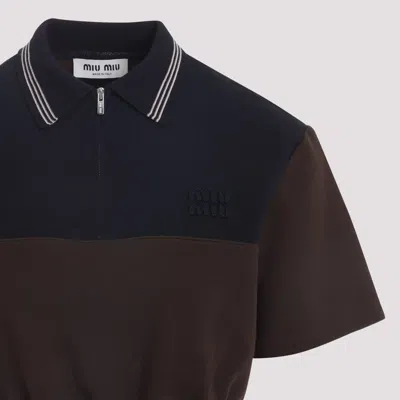 Miu Miu Cacao And Blue Cropped Viscose Top In Multi