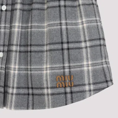 Miu Miu Embroidered Flannel Mini Skirt In Gray