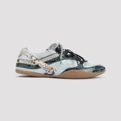 Miu Miu Gymnasium Technical Fabric And Python-print Ayers Leather Sneakers In Gray