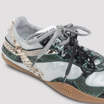Miu Miu Gymnasium Technical Fabric And Python-print Ayers Leather Sneakers In Gray