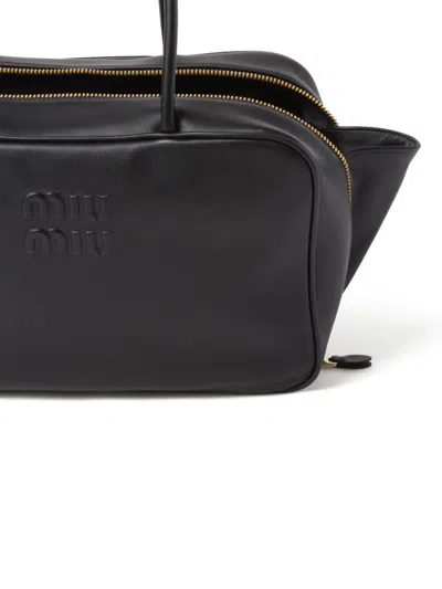 Miu Miu Black Bauletto Bag Zip Embossed Logo In Multi