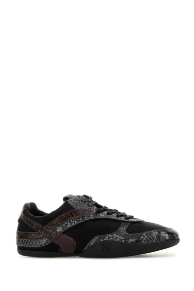 Miu Miu Multicolor Fabric And Leather Sneakers In Brown