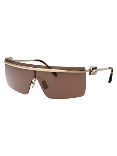 Miu Miu Womens Gold Mu 50zs Irregular-frame Metal Sunglasses In Brown