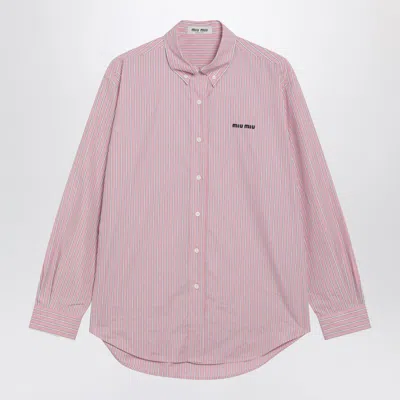 Miu Miu Oversized Pink Shirt With Logo Embroidery In Animal Print