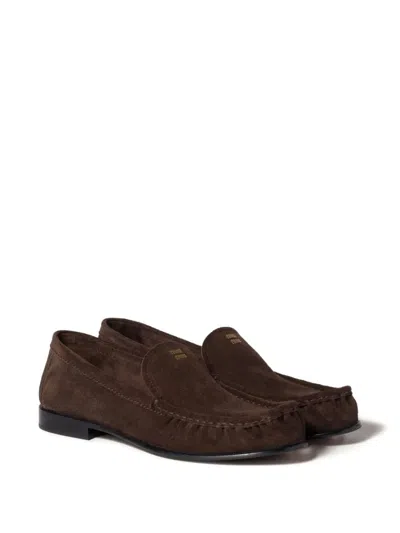 Miu Miu Suede Round Toe Slip On Loafers In Brown