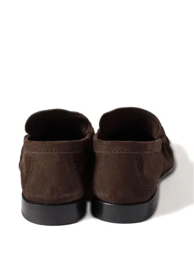 Miu Miu Suede Round Toe Slip On Loafers In Brown