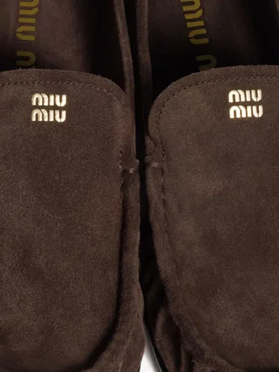 Miu Miu Suede Round Toe Slip On Loafers In Brown