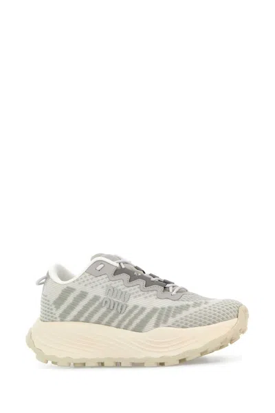 Miu Miu Fabric Sneakers With Mesh Upper And Rubber Sole In Gray