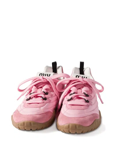 Miu Miu Tyre Sneakers In Technical Fabric And Suede Shoes In Multi