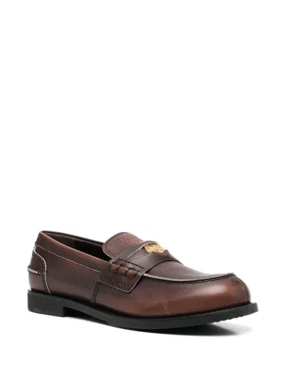 Miu Miu Vintage-effect Leather Penny Loafers In Brown