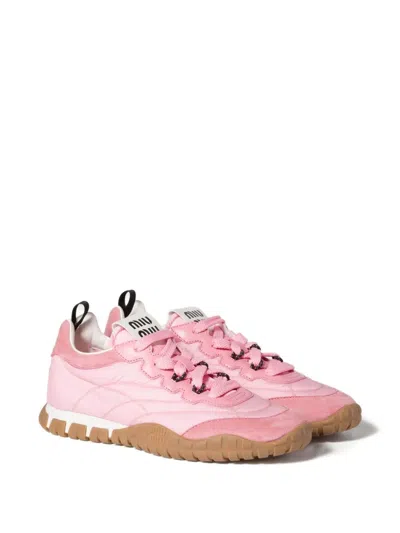 Miu Miu Tyre Sneakers In Technical Fabric And Suede Shoes In Multi
