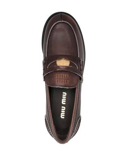 Miu Miu Vintage-effect Leather Penny Loafers In Brown