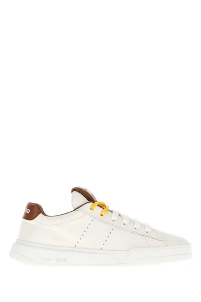 Miu Miu Low-top Leather Sneakers Featuring Contrast Heel Tab In White