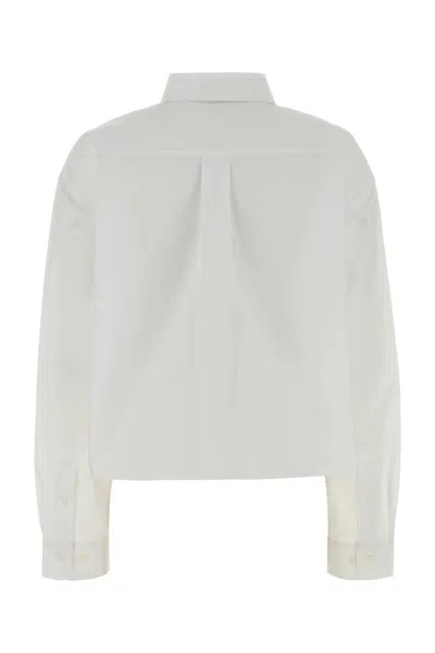 Miu Miu Cropped Long Sleeve Shirt With Point Collar In White