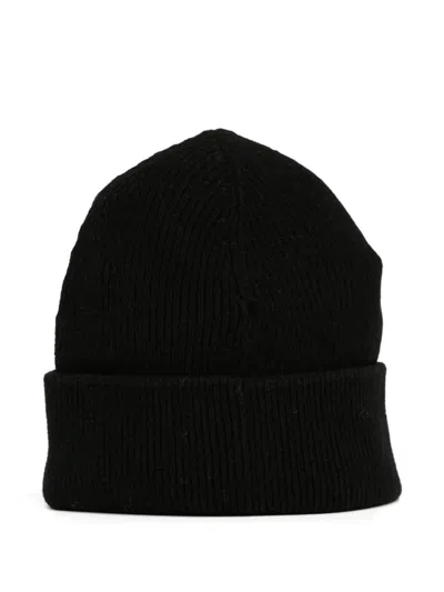 Mm6 Maison Margiela Black Knitted Hat With Logo  In Black