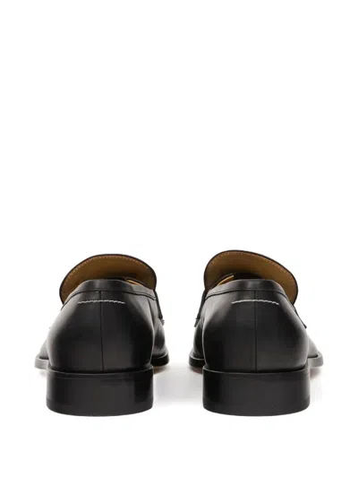 Mm6 Maison Margiela Refined Black Leather Loafers With Embossed Strap Detail In White
