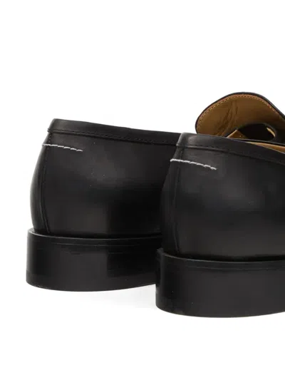 Mm6 Maison Margiela Refined Black Leather Loafers With Embossed Strap Detail In White