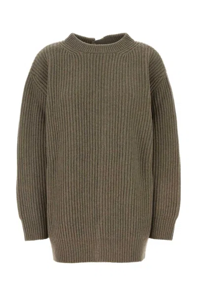Mm6 Maison Margiela Oversized Beige Ribbed Sweater