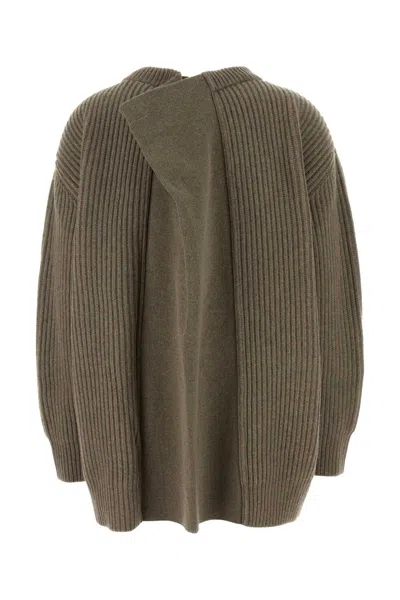 Mm6 Maison Margiela Oversized Beige Ribbed Sweater