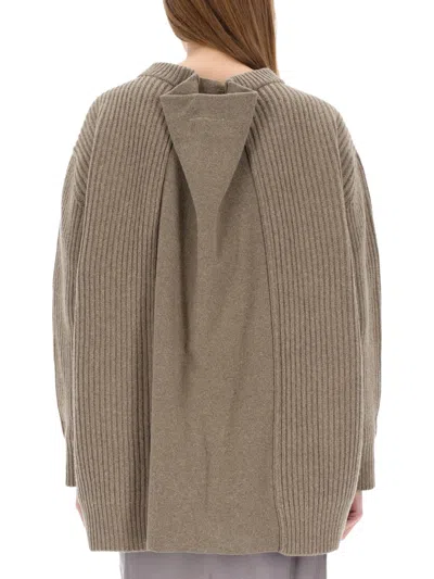Mm6 Maison Margiela Oversized Beige Ribbed Sweater